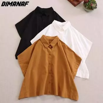 DIMANAF 2023, летняя женская блузка больших размеров, однотонные топы, футболки, свободная повседневная одежда с принтом, рукавами «летучая мышь», квадратный воротник One Size белый