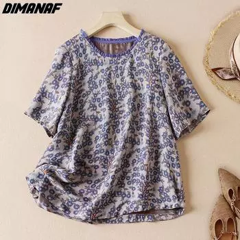 DIMANAF 2023, летняя женская рубашка больших размеров, свободная повседневная винтажная женская рубашка с цветочным принтом, хлопковая блузка