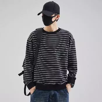 DIMANAF 2023 Новая футболка больших размеров, мужская свободная футболка с длинным рукавом в полоску и принтом, дизайнерские повседневные осенние базовые топы с круглым вырезом, новый пуловер