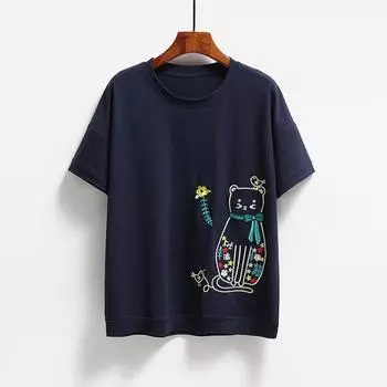 DIMANAF 2023, новая летняя футболка, женская футболка с вышивкой и принтом, свободные повседневные базовые топы с круглым вырезом, зеленый, синий