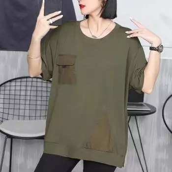 DIMANAF 2023, новая женская футболка больших размеров, однотонные хлопковые свободные топы с короткими рукавами и футболки с круглым вырезом, желто-зеленые