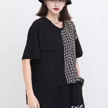 DIMANAF 2023, новинка, женская футболка больших размеров, женские лоскутные хлопковые свободные топы с круглым вырезом с короткими рукавами и футболки