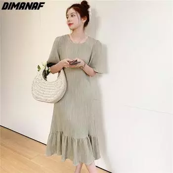 DIMANAF 2023, новое летнее стильное женское платье больших размеров, однотонное повседневное свободное платье, праздничное длинное платье большого размера