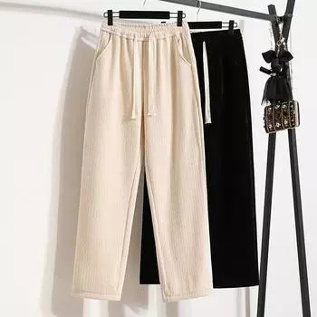 DIMANAF 2023 новые осенне-зимние женские брюки больших размеров, мягкие свободные повседневные толстые хлопковые вязаные длинные брюки, однотонные шаровары
