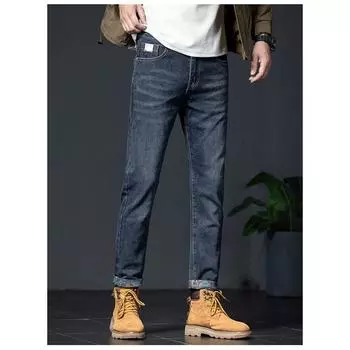 DIMANAF 2023 Новые осенние джинсы больших размеров, длинные брюки, синие мужские эластичные свободные винтажные повседневные брюки с высокой талией, базовые длинные модные мужские брюки-шаровары