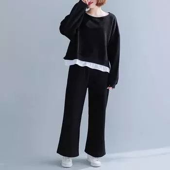 DIMANAF 2023 Новые топы больших размеров Женские толстовки и свитшоты в стиле пэчворк с короткими длинными рукавами Свободные однотонные базовые топы с круглым вырезом 2023 Футболка Новый пуловер