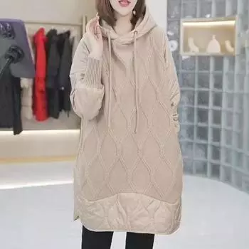 DIMANAF 2023, новые зимние свитера больших размеров, женские лоскутные ватные пальто, пуловер, вязаный плед, водолазка, искусственный свободный свитер из двух предметов