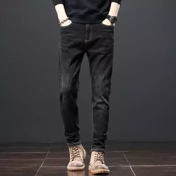DIMANAF 2023 Осенние джинсы больших размеров, новые повседневные длинные брюки, однотонные мужские эластичные винтажные толстые свободные брюки с высокой талией, базовые модные джинсовые брюки-шаровары