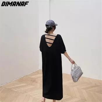 DIMANAF 2023 платье больших размеров летние женские однотонные хлопковые свободные пляжные повседневные винтажные женские платья с круглым вырезом