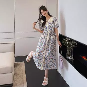 DIMANAF 2023 Платье-футболка больших размеров Летнее женское хлопковое платье Свободное пляжное повседневное женское шифоновое платье с воротником Питера Пэна Нерегулярное кружевное черное платье