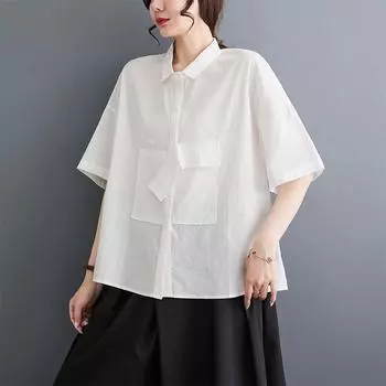DIMANAF 2023 Плюс Размер Новая Летняя Стильная Блузка Винтаж Ретро Чистый Цвет С Коротким Рукавом Однотонная Повседневная Рубашка Женская Свободная Рубашка Футболки Летучая Мышь Половина Рукава