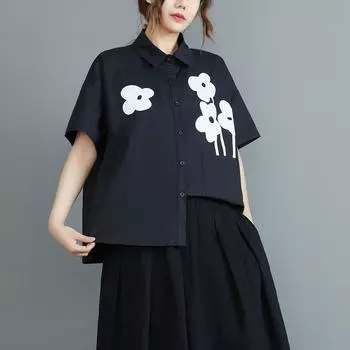 DIMANAF 2023 Плюс Размер Новая Летняя Стильная Блузка с Цветочным Принтом С Коротким Рукавом Тонкие Асимметричные Подолы Повседневная Рубашка Свободная Рубашка Футболки Летучая Мышь Рубашка с Половиной Рукава