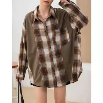 DIMANAF 2023 Плюс Размер Новая Осенняя Стильная Блузка Клетчатая Повседневная Рубашка Винтажная Женская Свободная Рубашка С Длинным Рукавом Рубашка На Пуговицах Модная Мягкая Рубашка