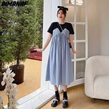 DIMANAF 2023 плюс размер, новое летнее стильное женское платье в стиле пэчворк, повседневное свободное платье с коротким рукавом, длинное платье большого размера