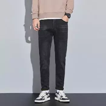 DIMANAF 2023 Плюс Размер Осенние Джинсы Длинные Брюки Синие Мужские Эластичные Талии Свободный Дизайн Винтаж Повседневная Высокая Талия Базовый Стиль Новые Модные Мужские Брюки