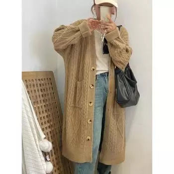 DIMANAF 2023 Свитер больших размеров на пуговицах большого размера Базовое осеннее женское однотонное длинное пальто Вязание оверсайз Повседневный свободный кардиган Розовый свитер