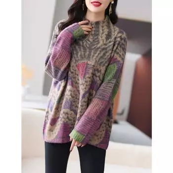 DIMANAF 2023, свитера больших размеров, пуловер, осенний женский свободный свитер с цветочным принтом, вязаный свободный свитер с короткими рукавами