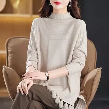 DIMANAF 2023, свитера больших размеров, пуловер, осенний оверсайз, женские однотонные свитера с кисточками, вязаный свободный свитер с длинными рукавами