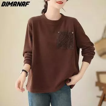 DIMANAF 2023, свитера больших размеров, пуловер, осенний женский однотонный свитер большого размера, свободный свитер с длинными рукавами и круглым вырезом