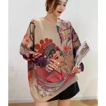 DIMANAF 2023, свитера больших размеров, пуловер, осенний оверсайз, женские свитера с узором и принтом, вязаный свободный свитер с длинными рукавами One Size