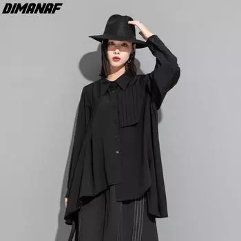 DIMANAF 2023, весенняя стильная блузка больших размеров, повседневная рубашка, длинная женская одежда на пуговицах, свободная рубашка с рукавами L белый