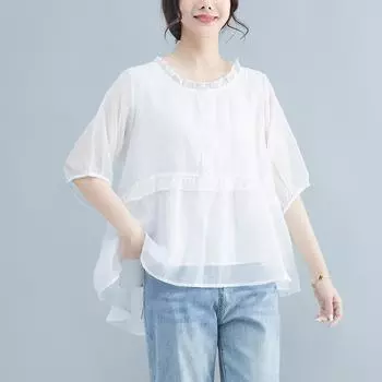 DIMANAF 2023, женская блузка больших размеров, винтажная тонкая футболка, повседневные топы, свободные летние футболки с короткими рукавами, кружевные однотонные элегантные женские топы One Size чёрный