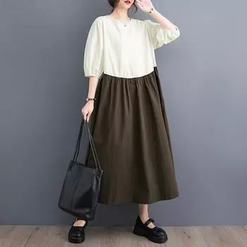 DIMANAF 2023 женское летнее корейское свободное свободное лоскутное повседневное простое милое платье-рубашка большого размера