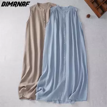 DIMANAF 2023 женское летнее платье однотонное белое повседневное женское базовое длинное платье из хлопка и льна с короткими рукавами одежда больших размеров