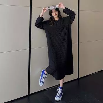 DIMANAF 2023 зимнее платье-рубашка больших размеров женское свободное платье шифоновое пляжное сращенное однотонное повседневное клетчатое винтажное женское платье с пышными рукавами