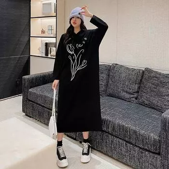 DIMANAF 2023, зимнее платье-рубашка больших размеров, женское свободное платье, шифоновое платье со стойкой, однотонное, повседневное, с принтом, в клетку, винтажные платья с длинными рукавами, дизайн с капюшоном