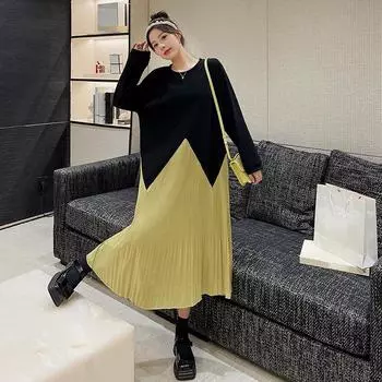 DIMANAF 2023 зимнее платье-рубашка больших размеров женское свободное платье шифоновое пляжное сращенное однотонное повседневное клетчатое винтажное платье в пол с круглым вырезом