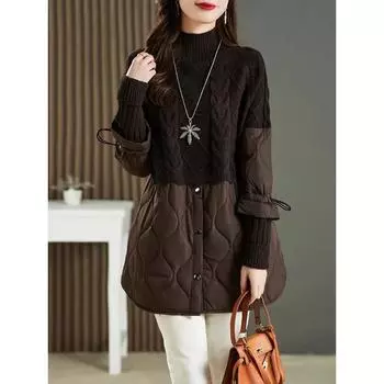 DIMANAF 2023, зимние свитера больших размеров, женское лоскутное ватное пальто, пуловер, вязаная водолазка, искусственный свободный свитер из двух предметов One Size чёрный