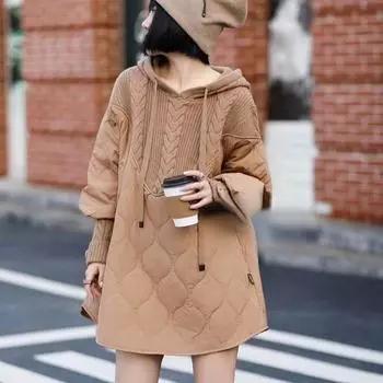 DIMANAF 2023, зимние свитера больших размеров, женские лоскутные ватные шапки из двух частей, пуловер, водолазка, вязаный клетчатый свободный свитер