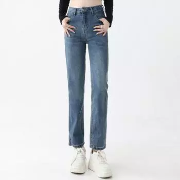 DIMANAF 2024 Осенние джинсы Длинные брюки Женские эластичные узкие свободные винтажные синие черные повседневные с высокой талией Базовые женские базовые тонкие брюки для показа 3XL чёрный