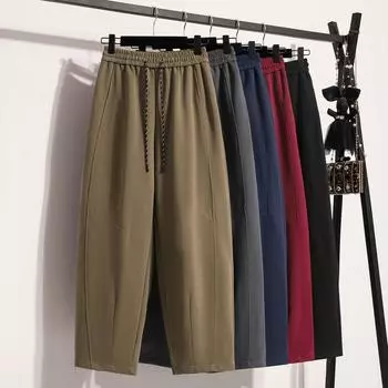 DIMANAF 2024 Осень Длинные брюки спортивные брюки хлопок женские шаровары базовые эластичные однотонные свободные брюки новые One Size