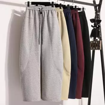 DIMANAF 2024 Autumn Long Pants Sweatpants Women Cotton Harem Elastic Solid Waist Loose Pants New