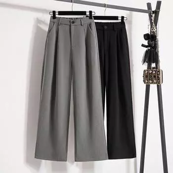 DIMANAF 2024 Большие размеры Длинные брюки Женские однотонные эластичные свободные с высокой талией Повседневные свободные базовые мягкие брюки Широкие брюки 5XL A 2XL чёрный