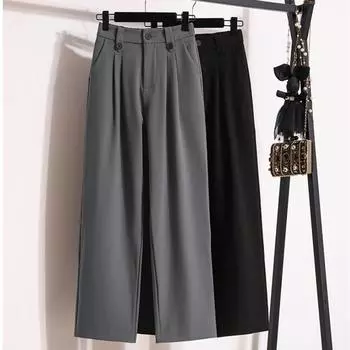 DIMANAF 2024 Большие размеры, длинные брюки, женские эластичные повседневные свободные брюки с высокой талией, однотонные свободные базовые брюки, широкие брюки 5XL 2XL чёрный