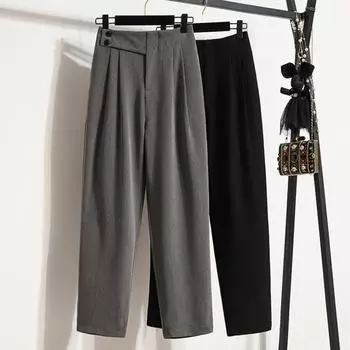 DIMANAF 2024 Большие размеры Длинные брюки Весна Женские эластичные шаровары Свободные с высокой талией Винтажные свободные повседневные базовые однотонные брюки Серые брюки 5XL