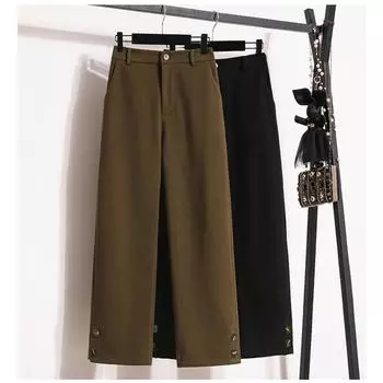 DIMANAF 2024 Большие размеры Длинные брюки женские эластичные свободные толстые винтажные однотонные свободные брюки с высокой талией базовые повседневные брюки широкие брюки 5XL 2XL чёрный