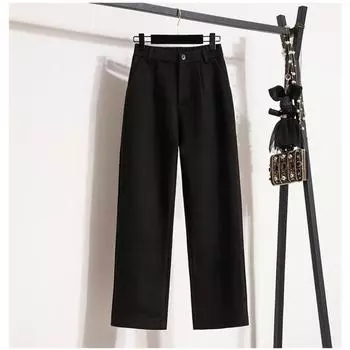 DIMANAF 2024 Большие размеры Длинные брюки Женские эластичные свободные винтажные брюки с высокой талией Твердые свободные повседневные базовые брюки Толстые шаровары Широкие брюки 5XL 2XL чёрный