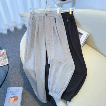 Dimanaf 2024 Большие размеры Длинные брюки Женские эластичные свободные винтажные однотонные хлопковые свободные повседневные женские базовые брюки с высокой талией