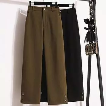 DIMANAF 2024 Большие размеры Длинные брюки женские эластичные свободные толстые винтажные однотонные свободные брюки с высокой талией базовые повседневные брюки широкие брюки 5XL 2XL чёрный