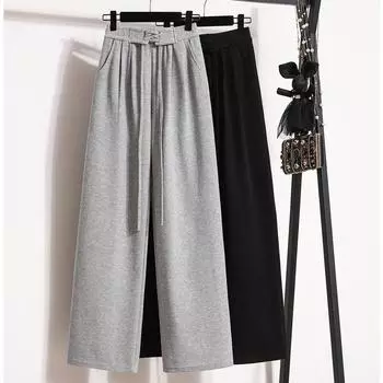 DIMANAF 2024 Большие размеры Длинные брюки Женские эластичные свободные винтажные хлопковые свободные с высокой талией однотонные повседневные женские базовые брюки полной длины 2XL чёрный