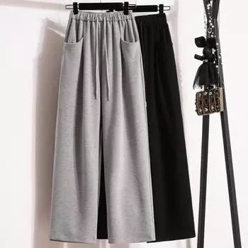 DIMANAF 2024 Большие размеры Длинные брюки женские эластичные свободные осенние хлопковые свободные с высокой талией однотонные повседневные женские базовые брюки S чёрный