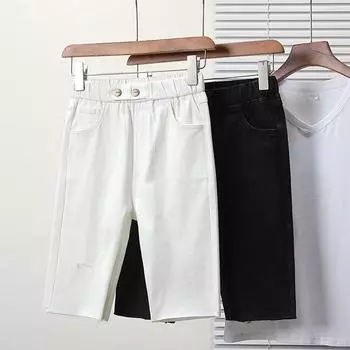 DIMANAF 2024 Большие размеры Джинсы Шорты Брюки Женские свободные повседневные хлопковые джинсовые эластичные повседневные брюки Модные дырявые брюки XL белый
