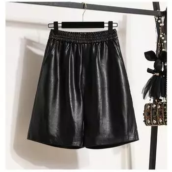 DIMANAF 2024 Большие размеры из искусственной кожи, осенне-зимние шорты, женские новые черные повседневные свободные широкие женские капри, короткие брюки