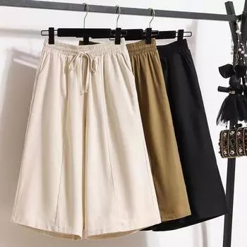 DIMANAF 2024 Большие размеры летние брюки женские льняные эластичные талии свободные повседневные базовые широкие женские капри брюки