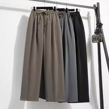 DIMANAF 2024 Большие размеры летние длинные брюки женские эластичные брюки свободные прямые повседневные женские базовые брюки большого размера широкие брюки белый 5XL