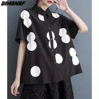 DIMANAF 2024 Большие размеры летние женские футболки летние рубашки в горошек элегантные футболки свободные повседневные топы